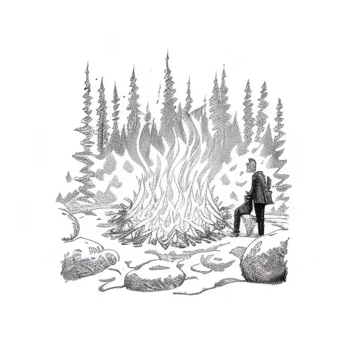 Men In A Forest In Front Of A Fire Being Abducted