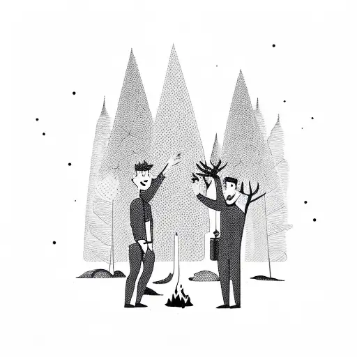 Men In A Forest In Front Of A Fire Being Abducted By An Alien