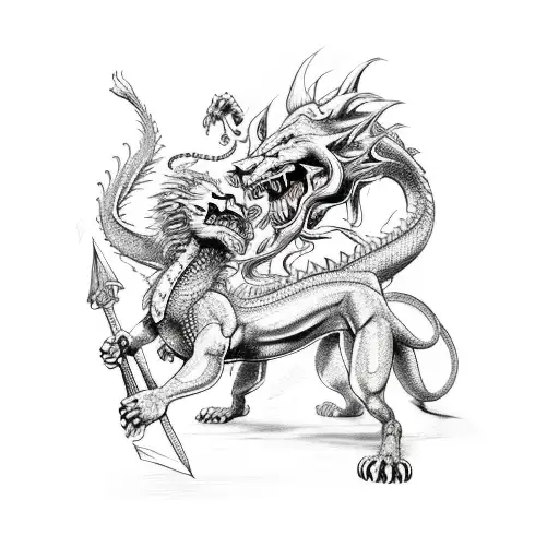 Lion Battling A Dragon