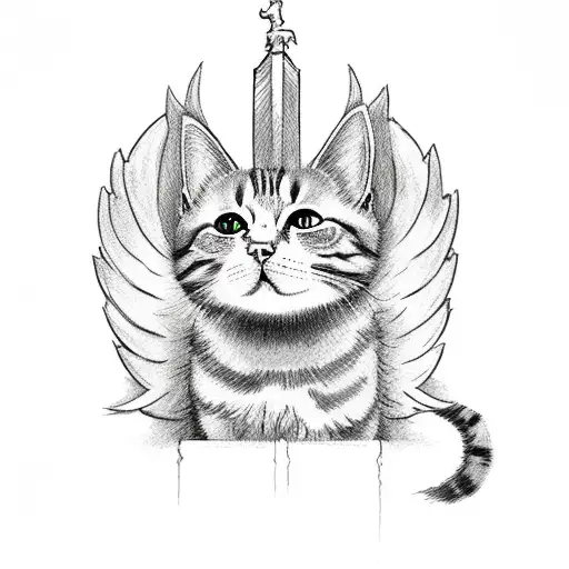 Cat With Angel And Cat With Demon Wings