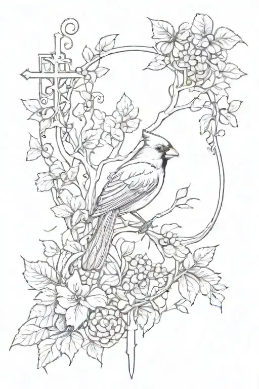 Cardinal And Cross Surrounded By Vines