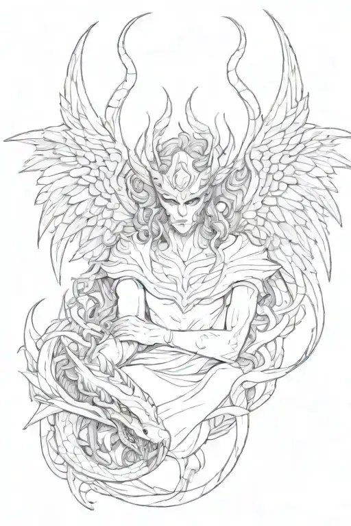 Angel Wearing Demon Mask With Dragon