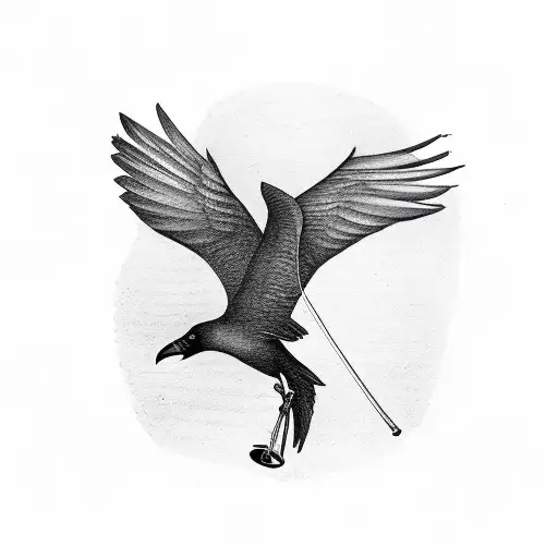A Crow Holding A Book And A Violin Bow In Its Claws