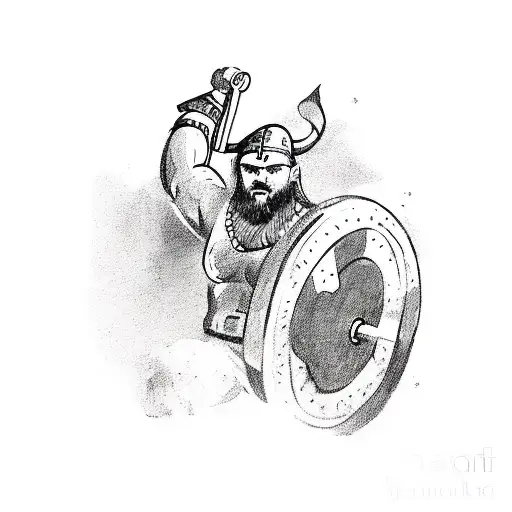 A Viking Warrior Lifting Weights In A Gym Surrounded By Nordic Symbols