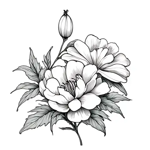 Peony And Lily Flowers Intertwined