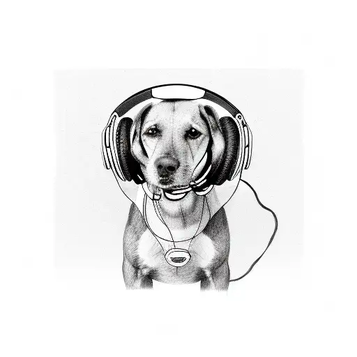 A Sketch-style Portrait Of Your Dog With Headphones And Musical Notes