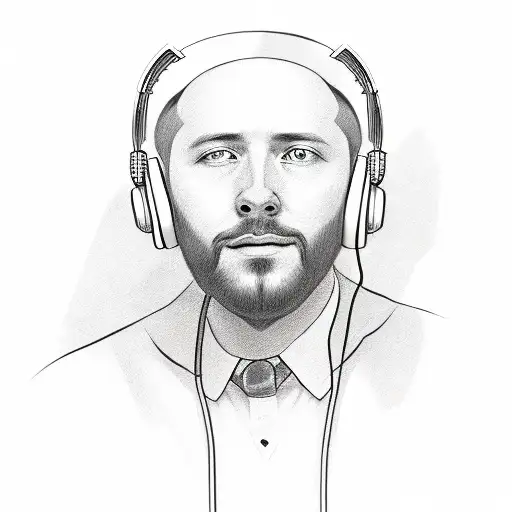 A Sketch-style Portrait Of A Budder Collins With Headphones And Musical Notes