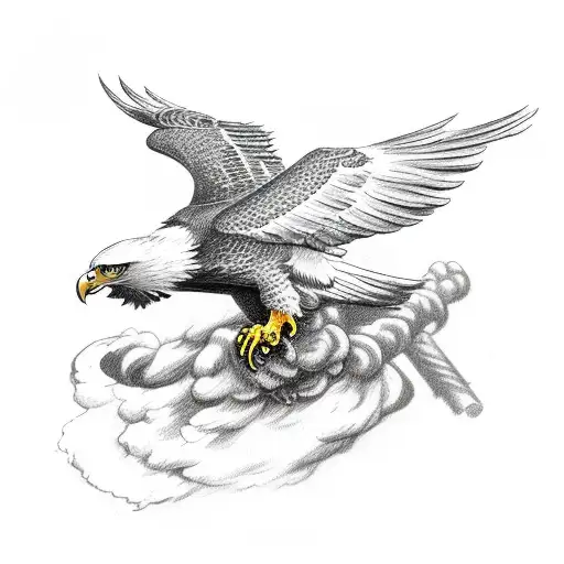 Eagle With American Flag Wings Holding A Flamethrower