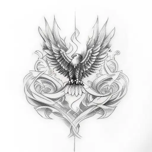 Mouri Forearm Band Tattoo With Eagle Stencil