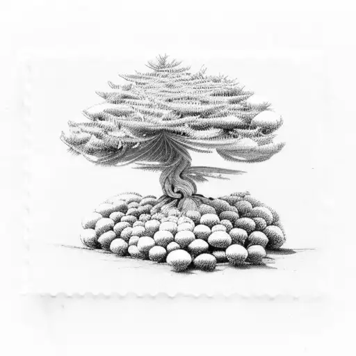 Young Juniper Tree Inside A Stamp