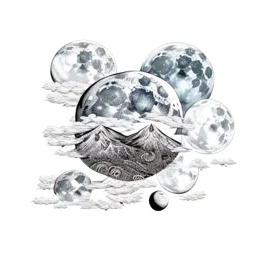 A Mystical Moon Surrounded By Swirling Patterns Inspired By Hiking Trails