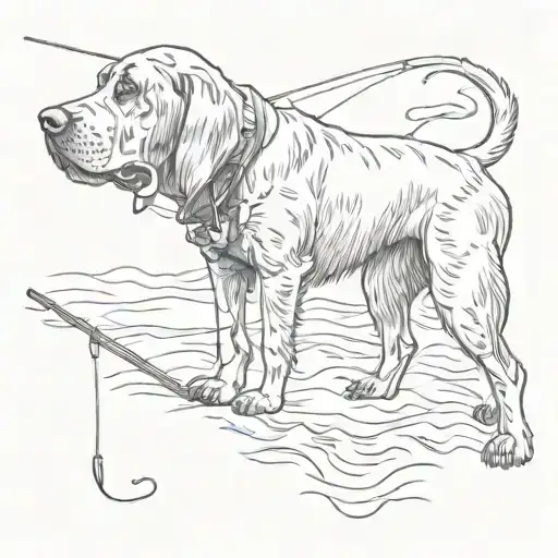 Bloodhound Silhouette With A Fishing Rod In Its Mouth