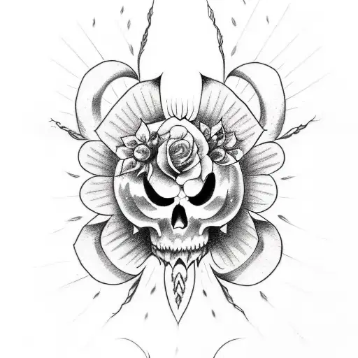 Create A Tattoo Design Featuring A Moth Surrounded By Roses And Sunflowers