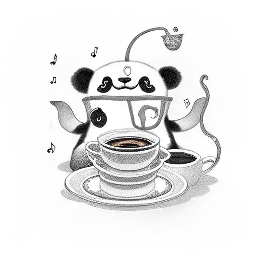 Panda With Mustache Drinking Coffee And Ilistening Music Has A Whale Tail Necklace