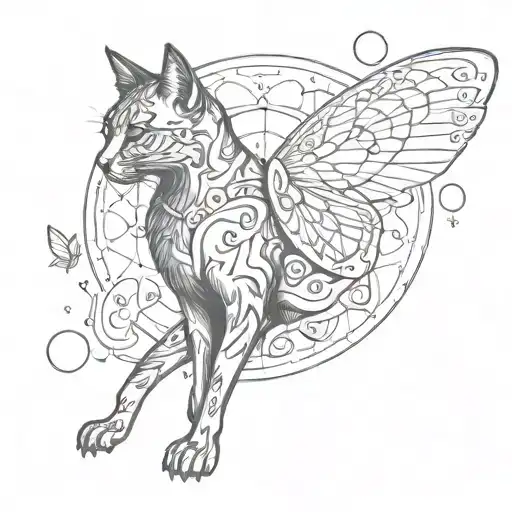 Black Cat With Butterfly Wings Staring At The Moon Phases