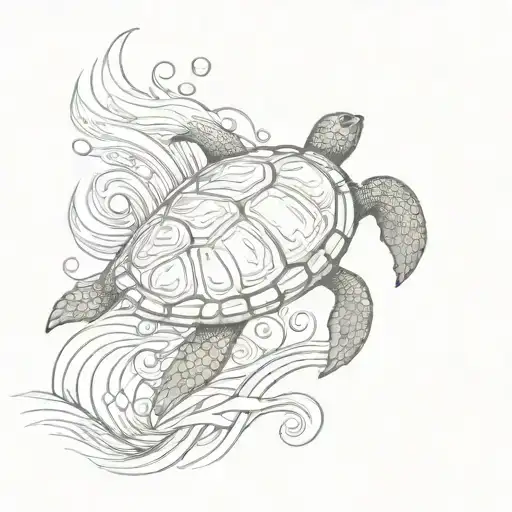 Turtle In Water Waves