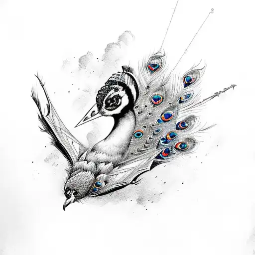 Peacock Wit Bats Flying Around