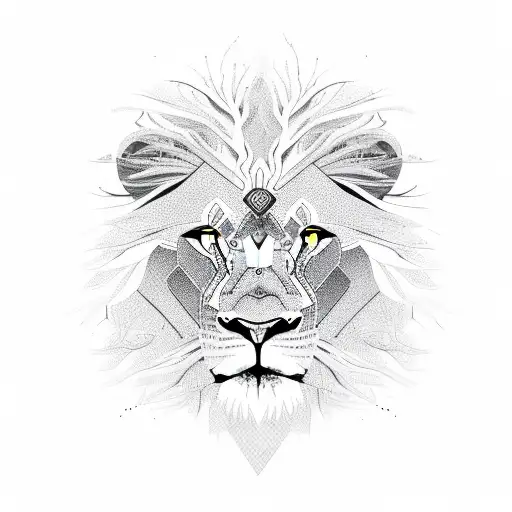 A Lion's Face Composed Of Intricate Tree Branches And Roots