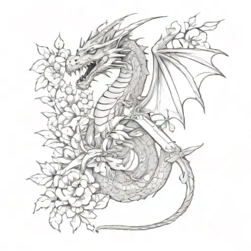 Dragon With Sword And Flowers Wrapped