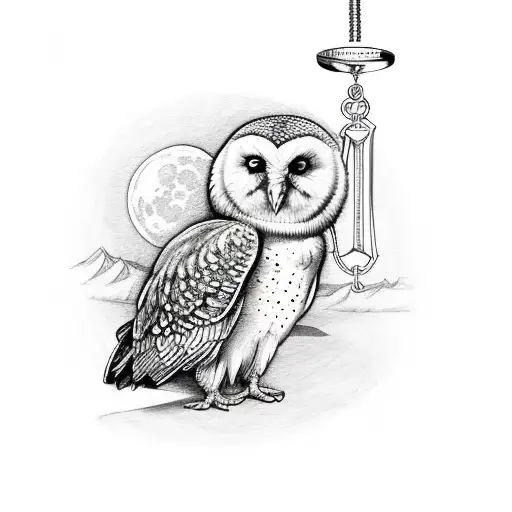 Barnowl With Pocket Watch And Moon