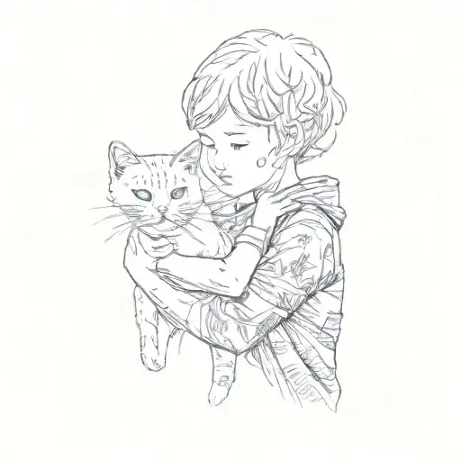 A Child Holding A Cat