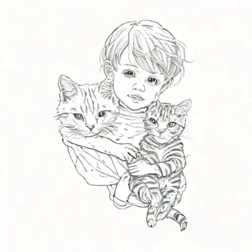 A Child Holding A Cat