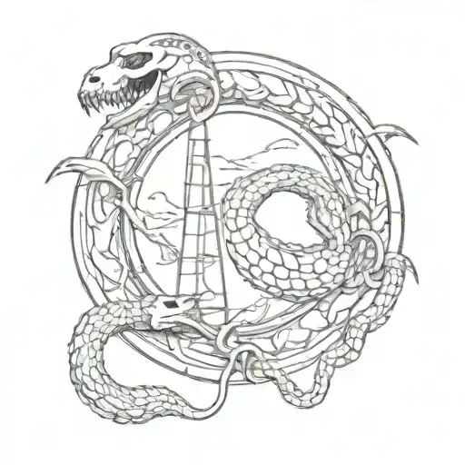 Ouroboros Of Two Snakes With Skeleton And Triglav