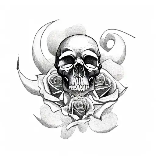 Skull With Roses And Anchor