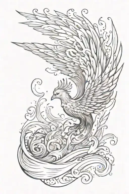 Ocean Waves With A Phoenix Flying And Flames Showing Light And Dark And A Book Page Or Books