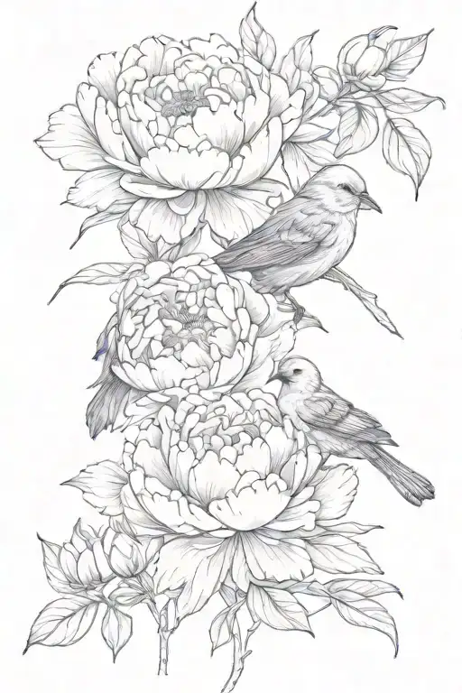 Peonies With Bird
