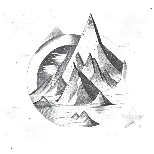 Mountain Line Art And Two Stars In Sky