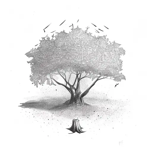 Fall Tree With Leaves Falling To The Ground