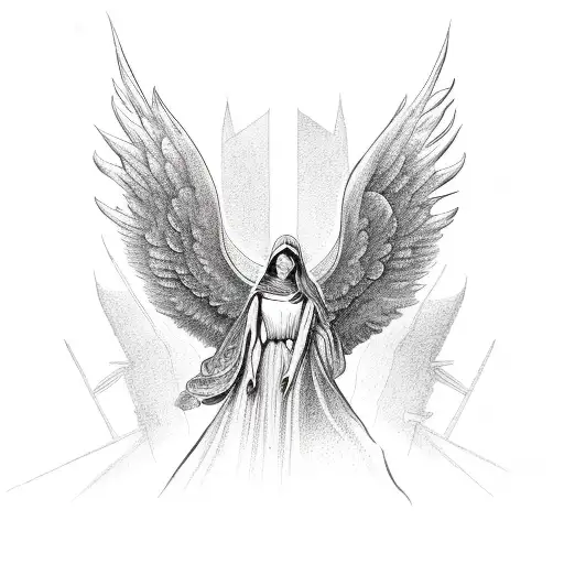 Traditional Guardian Angel Black And White