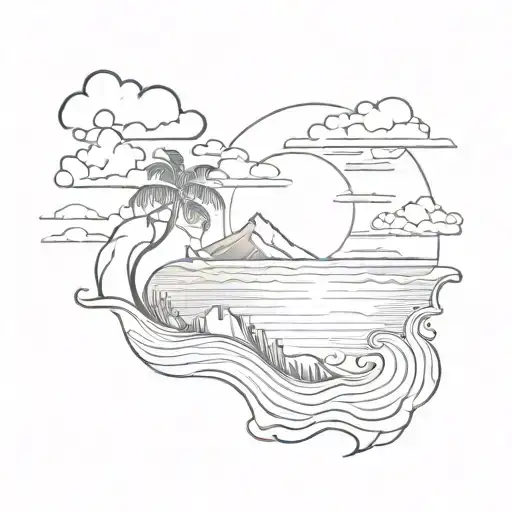 Sunset And Island Outline