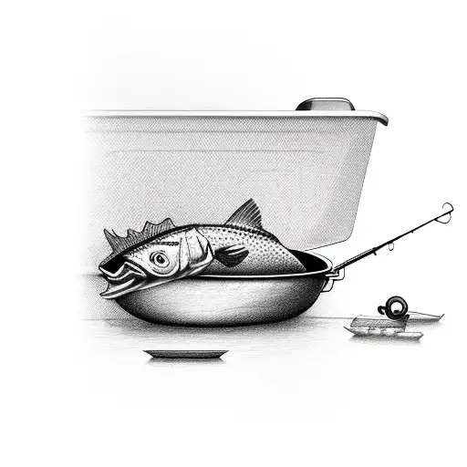 Fishing Pole With Rubber Ducky Lure On A Dinner On A Cooking Pan