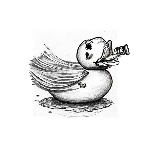 Rubber Ducky Fishing Lure On Cooking Pan With Fishing Pole