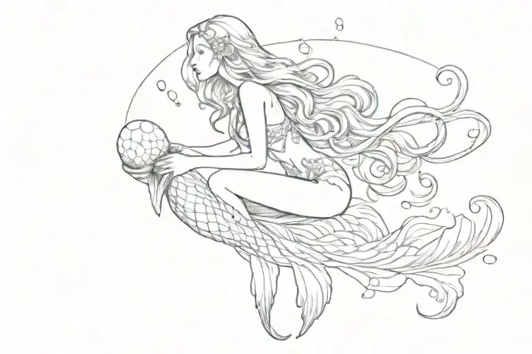 Sitting Mermaid With Jellyfish Floating Away
