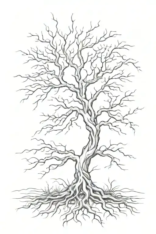 Tree Without Leaves And Roots Growing Turning From Organic To Electic