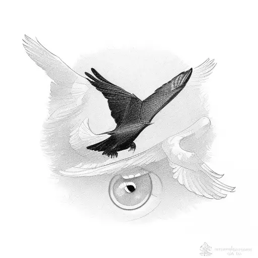 Flying Crow With Eyes On The Wings