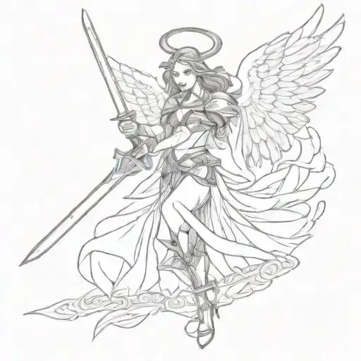 Beautiful Angel Warrior Wielding A Sword