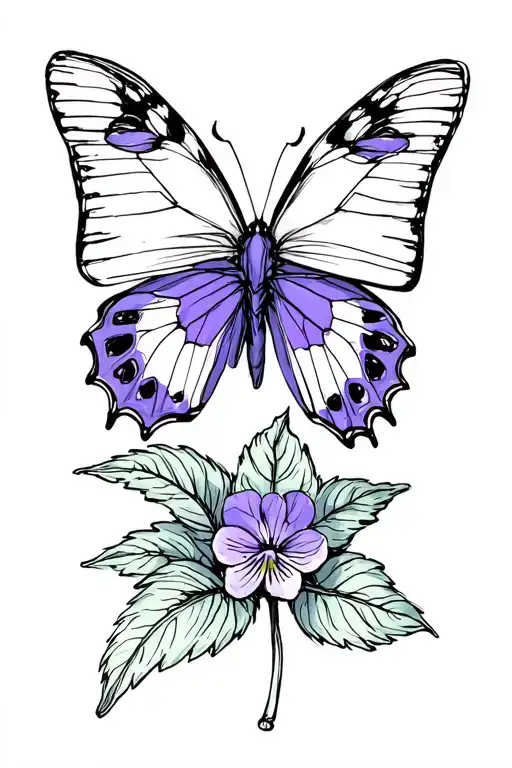 African Violet And Butterfly Resting