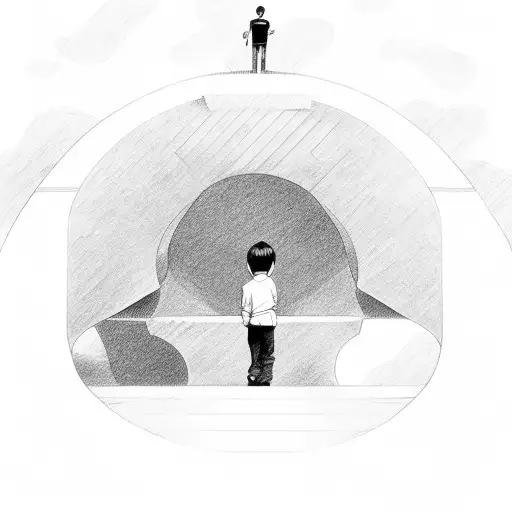 Boy Stands Infront Of Stairs To Heaven