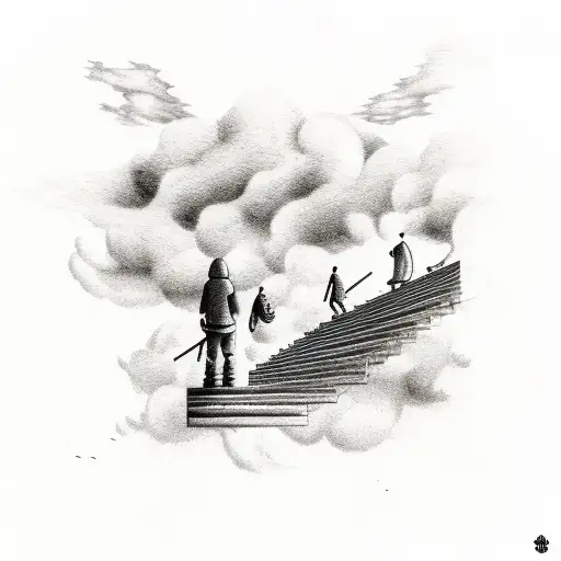 Guy In Front Of Stairs To Heaven With Clouds Around It