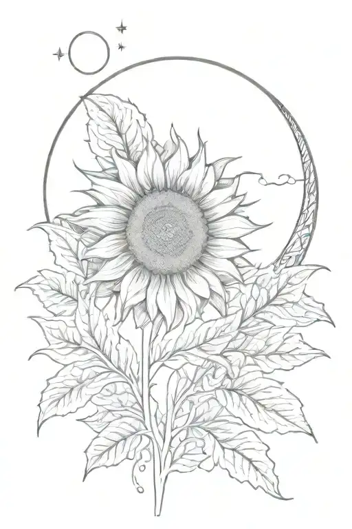 Sunfower In Front Of Moon