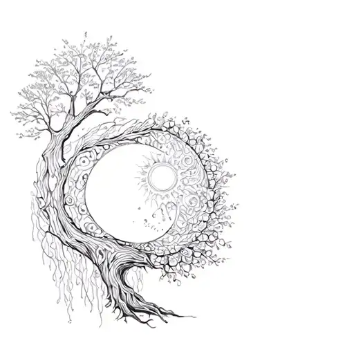 Tree With Sun And Moon