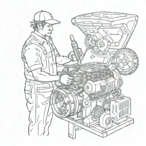 A Sketch Of A Mechanic Working On A Car Engine With Beer Bottles Scattered Around