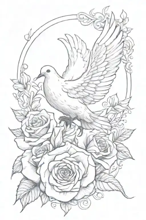 Dove Life Line With The Letter E And An Eternal Rose