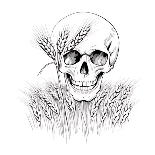 Skull In A Field Of Wheat And Coqueliqots