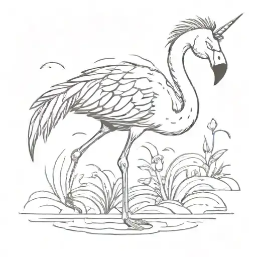 A Smiling And Funny Imaginary Animal Half A Flamingo And Half A Unicorn