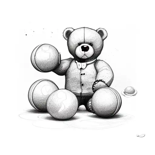 Teddy Bear Playing With Balls And Biscuits